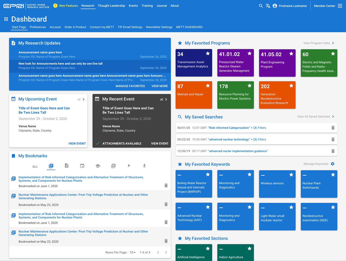 an illustration of what the EPRI.com Dashboard should look like